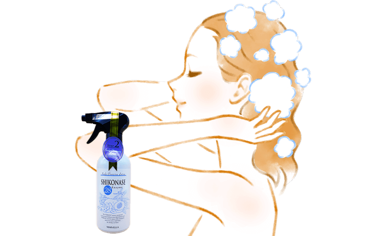 2.SHIKONASEローションで頭皮を洗う